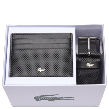 Lacoste Accessoire Geschenkset - Kreditkartenetui 6cc und Gürtel Leder (black, 115 cm)