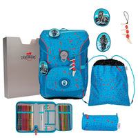 DerDieDas ErgoFlex Easy Exklusiv Superflash - Schulranzen Set 5 tlg. 950g (Blue Ice) - Markenkoffer