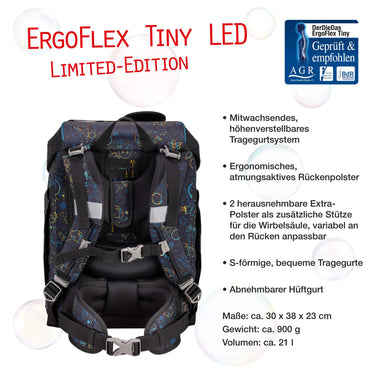 DerDieDas ErgoFlex Tiny Exklusiv LED - Schulranzen Set 5tlg. 900g (Crazy) - Markenkoffer