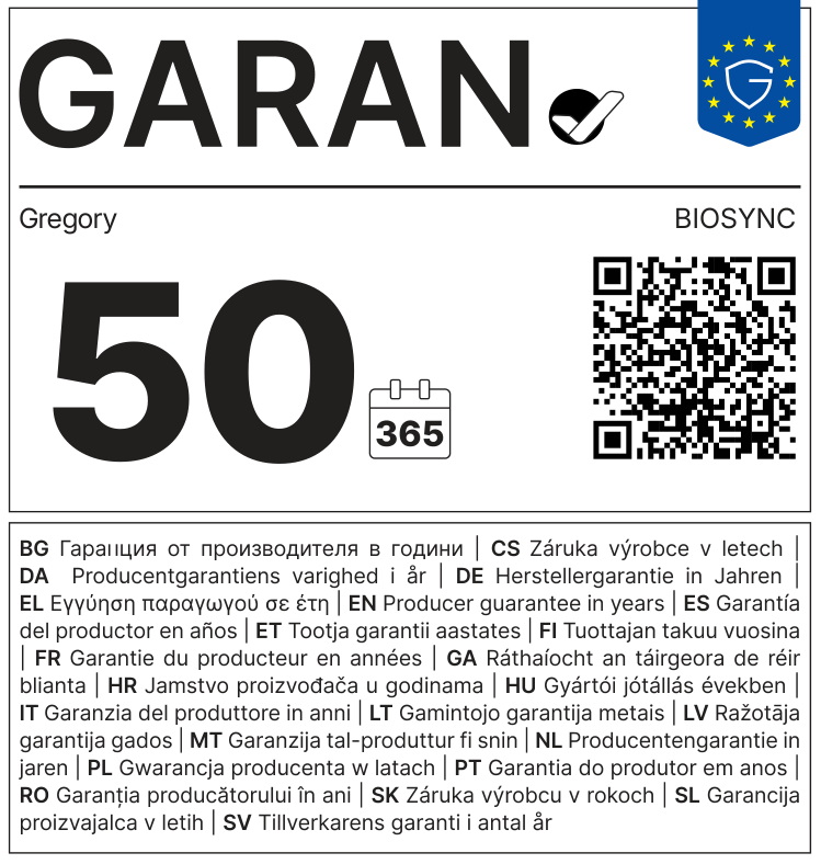 Label GARAN de l’UE : garantie du producteur en années: 50 – Gregory