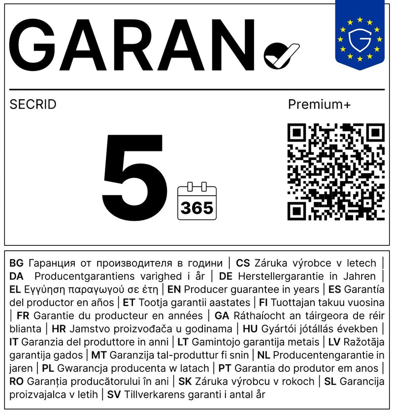 EU GARAN label: producer guarantee of durability in years: 5 – Secrid