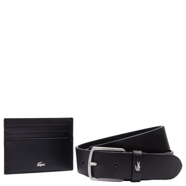 Lacoste Accessoire Geschenkset - Kreditkartenetui 6cc und Gürtel Leder (black, 100 cm) - Markenkoffer