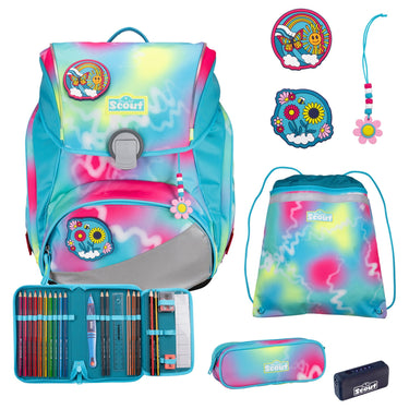 Scout Alpha Exklusiv Safety Light - Schulranzen Set 5tlg. (Happy Rainbow) - Markenkoffer