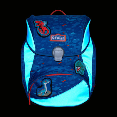 Scout Alpha Exklusiv Superflash - Schulranzen Set 4tlg. (Blue Dino) - Markenkoffer