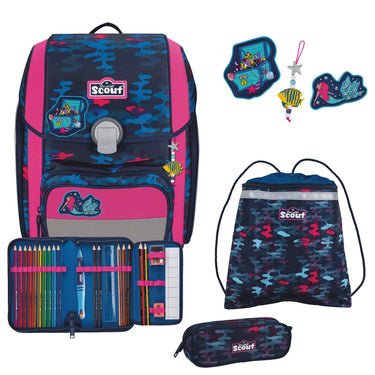 Scout Genius DIN - Schulranzen Set 4 tlg. mit Turnbeutel (Magic Sea) - Markenkoffer