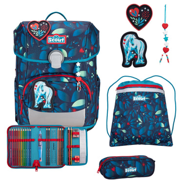 Scout Neo Exklusiv LED - Schulranzen Set 4tlg. (White Unicorn) - Markenkoffer